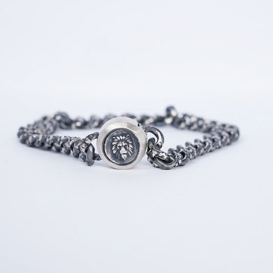 Vintage Silver Lion Medallion Chain Bracelet