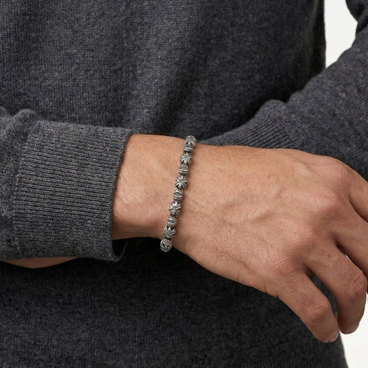 Sterling Silver Style Beaded X-Link Bracelet