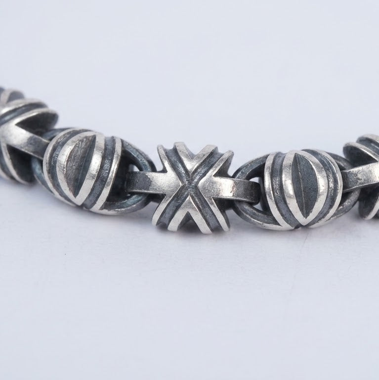 Sterling Silver Style Beaded X-Link Bracelet