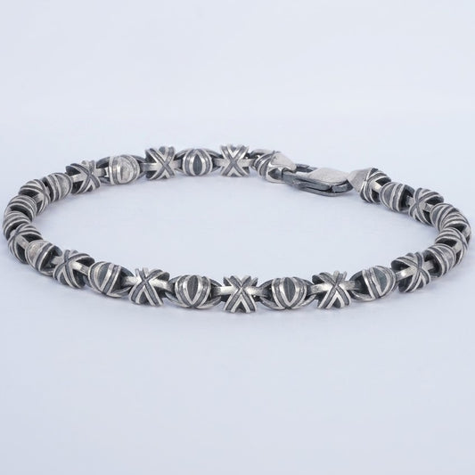 Sterling Silver Style Beaded X-Link Bracelet