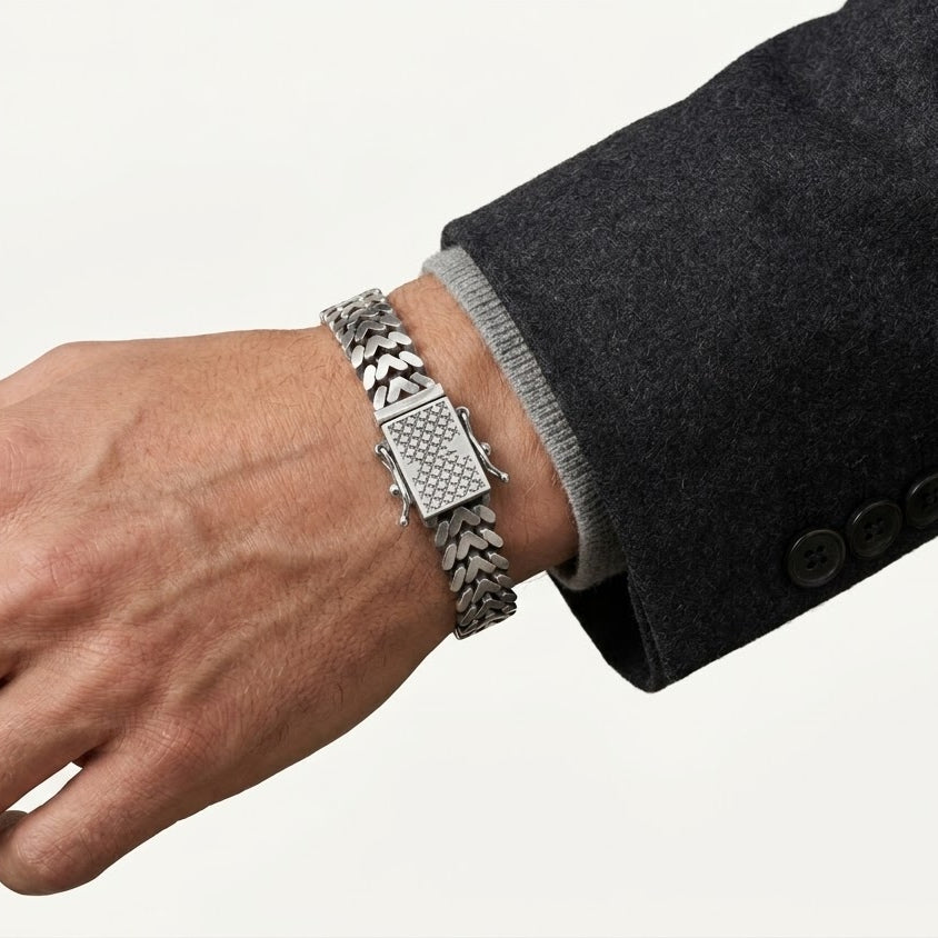 Vintage Silver-Tone Herringbone Chain Bracelet