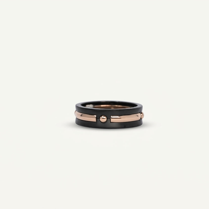 Black & Rose Gold Double Band Ring with Modern Accent