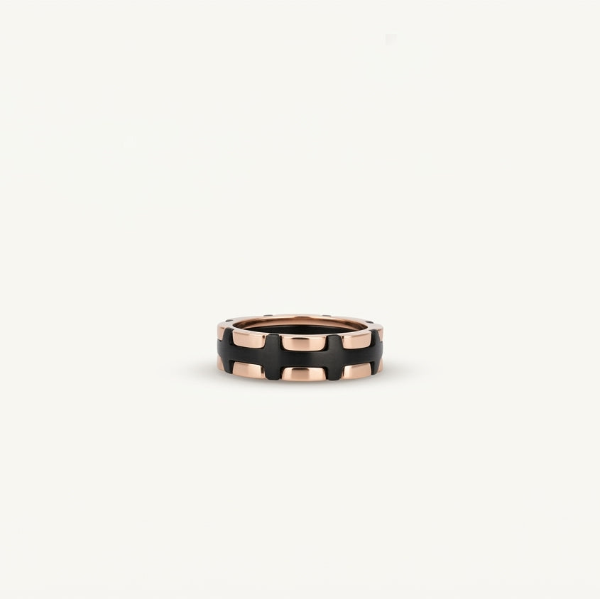 Black & Rose Gold Textured Link Ring