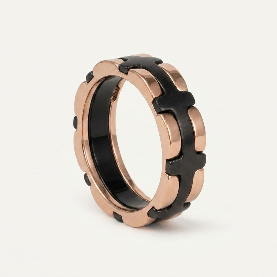 Black & Rose Gold Textured Link Ring