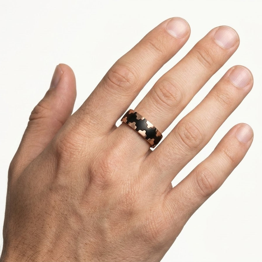 Rose Gold & Black Puzzle Pattern Ring