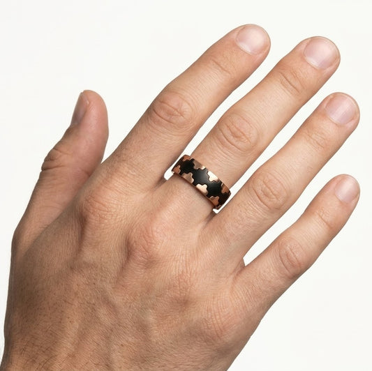 Rose Gold & Black Puzzle Pattern Ring
