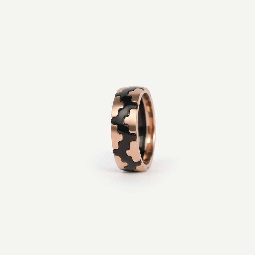 Rose Gold & Black Puzzle Pattern Ring
