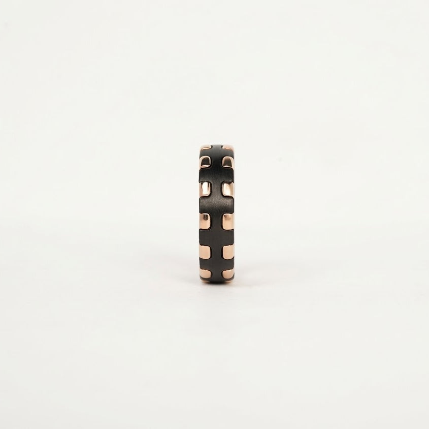 Black & Rose Gold Studded Wide Band Ring