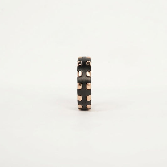 Black & Rose Gold Studded Wide Band Ring