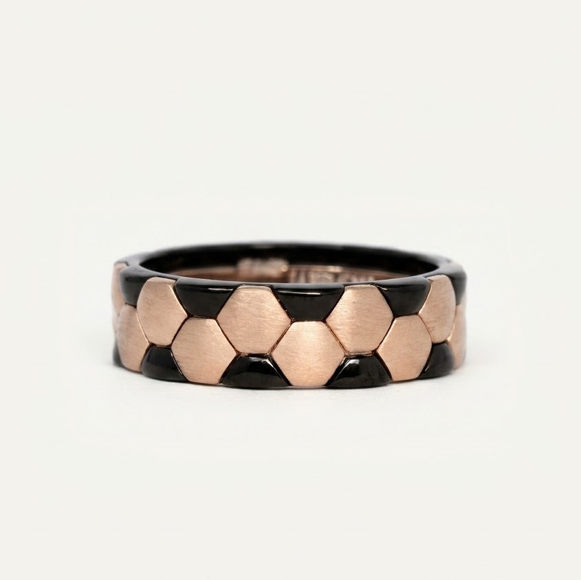 Rose Gold & Black Honeycomb Pattern Ring