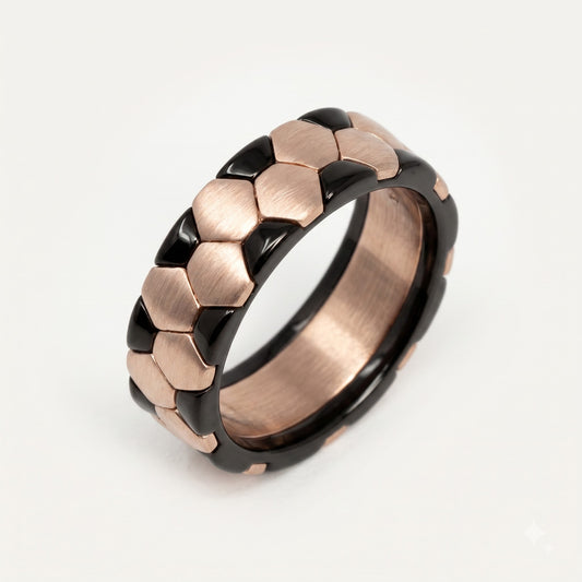 Rose Gold & Black Honeycomb Pattern Ring