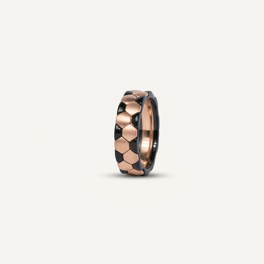 Rose Gold & Black Honeycomb Pattern Ring