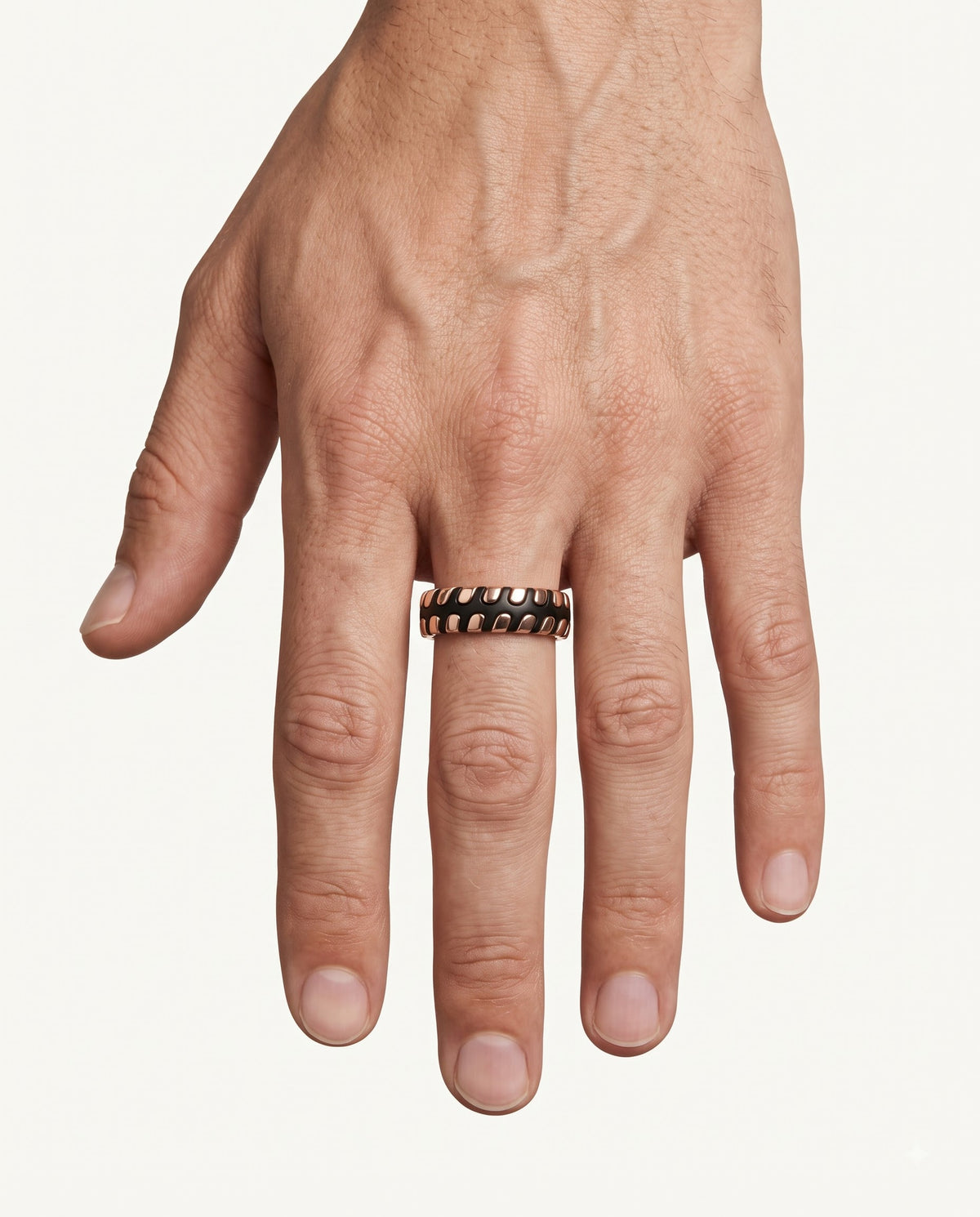 Black & Rose Gold Patterned Wide Band Ring
