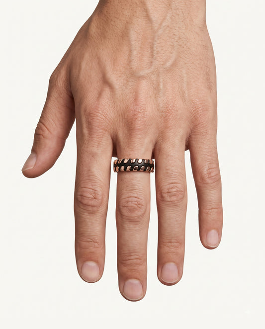 Black & Rose Gold Patterned Wide Band Ring
