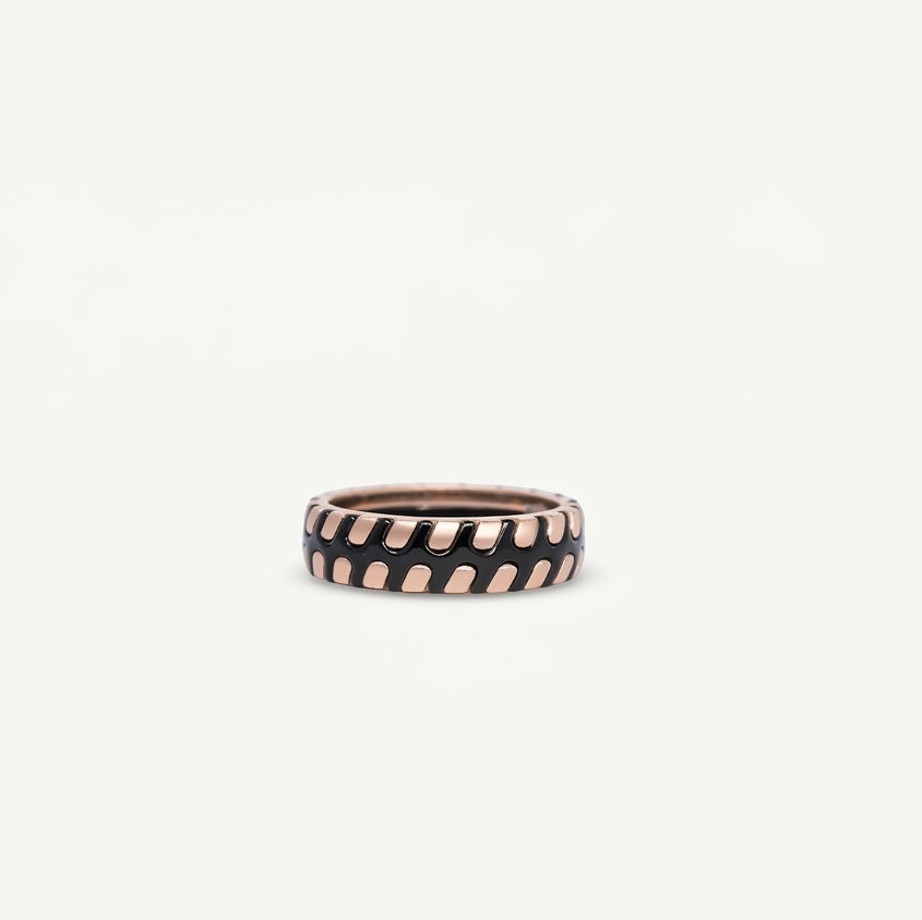 Black & Rose Gold Patterned Wide Band Ring