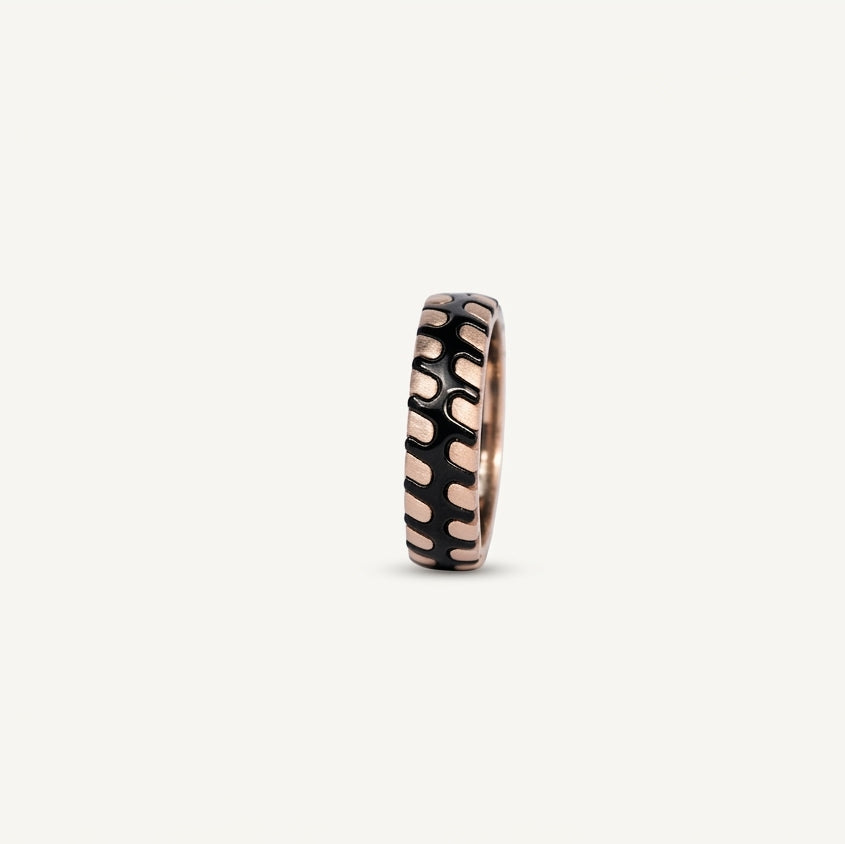 Black & Rose Gold Patterned Wide Band Ring