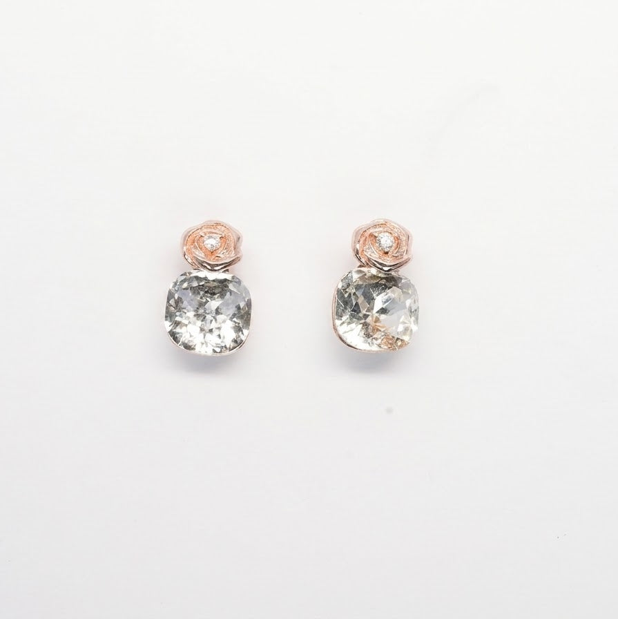 Rose Gold Oval Crystal Drop Stud Earrings