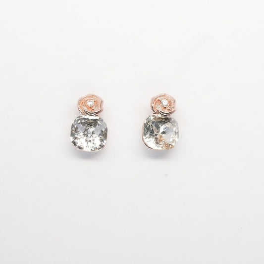 Rose Gold Oval Crystal Drop Stud Earrings
