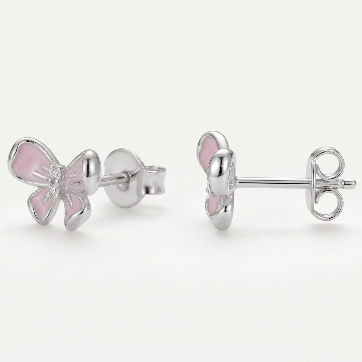 Pink Bow Crystal Stud Earrings