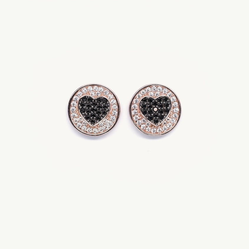 Rose Gold Black Heart Crystal Stud Earrings