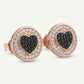 Rose Gold Black Heart Crystal Stud Earrings