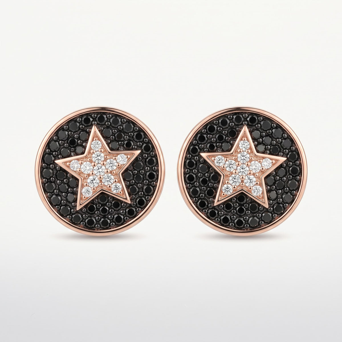 Rose Gold Black Crystal Star Stud Earrings