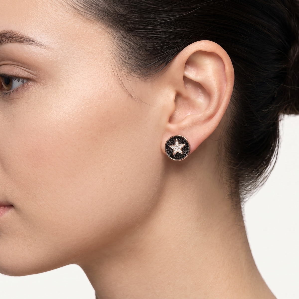 Rose Gold Black Crystal Star Stud Earrings