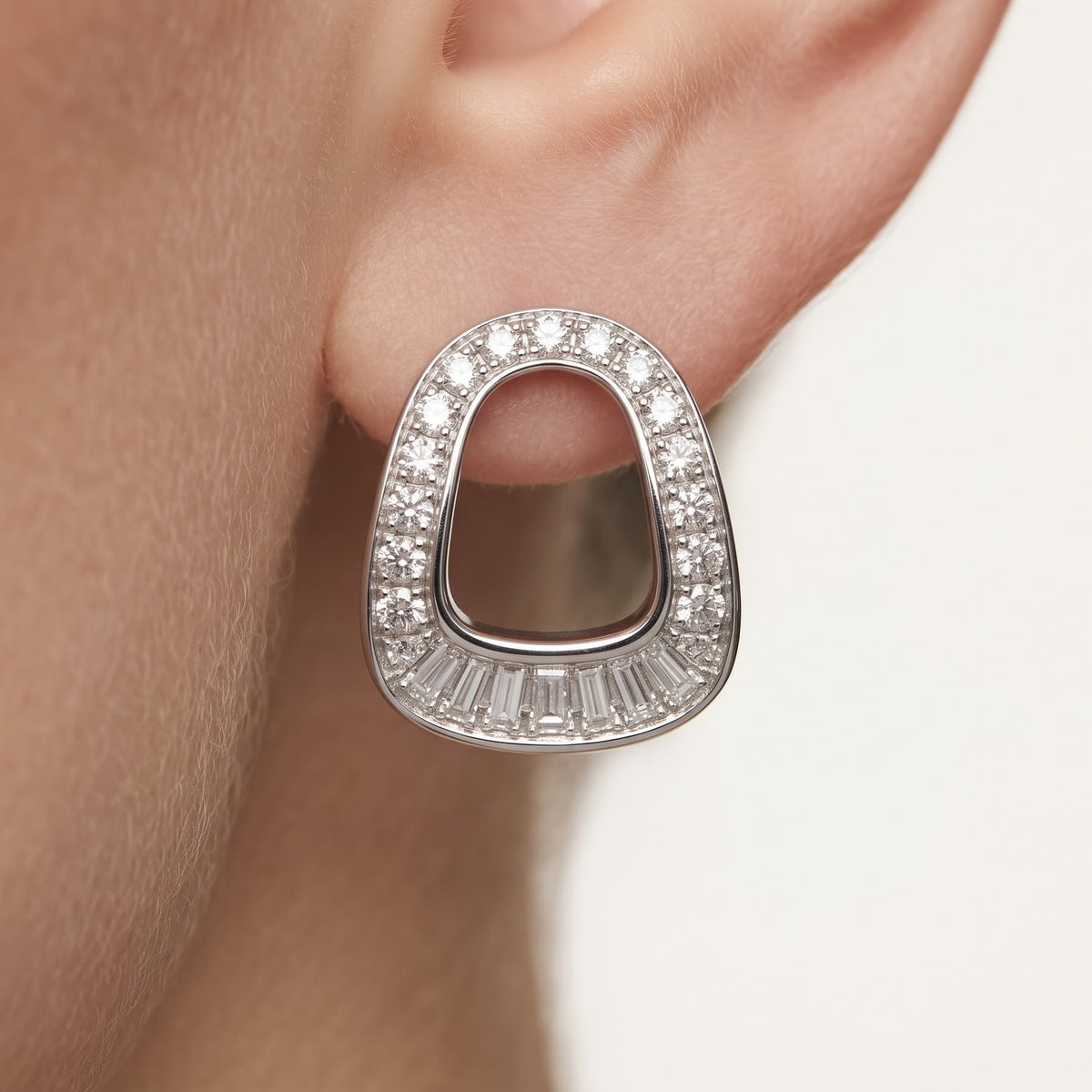 Silver Oval Crystal Stud Earrings