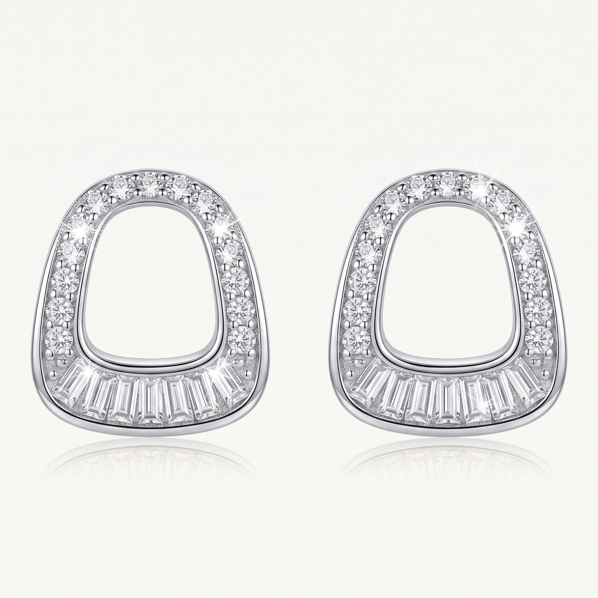 Silver Oval Crystal Stud Earrings