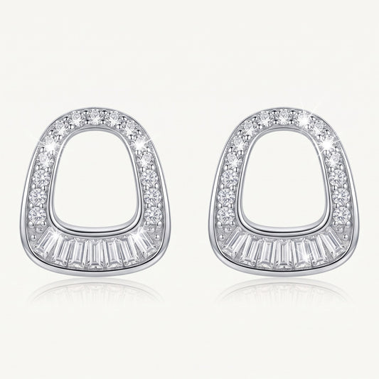 Silver Oval Crystal Stud Earrings