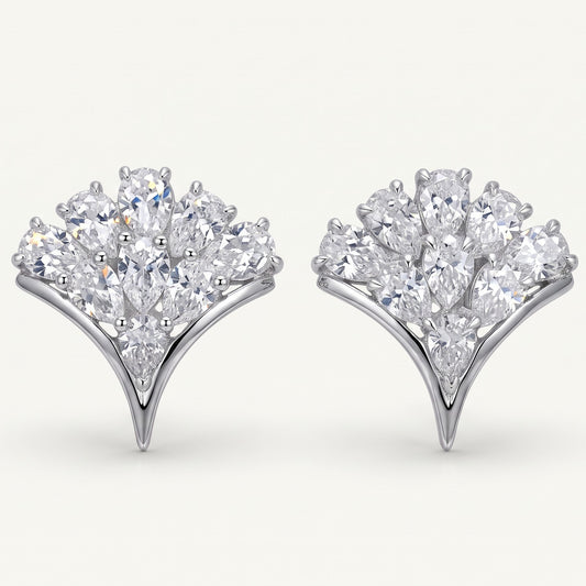 Silver Marquise Crystal Cluster Stud Earrings