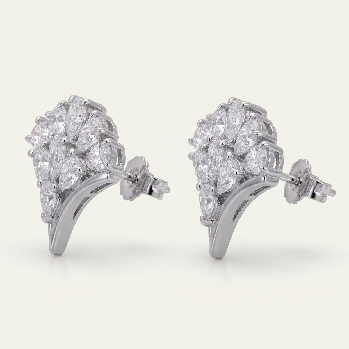 Silver Marquise Crystal Cluster Stud Earrings