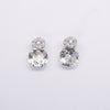 Silver Oval Crystal Drop Earrings with Sparkling Stud Tops