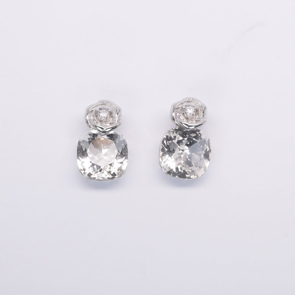 Silver Oval Crystal Drop Earrings with Sparkling Stud Tops