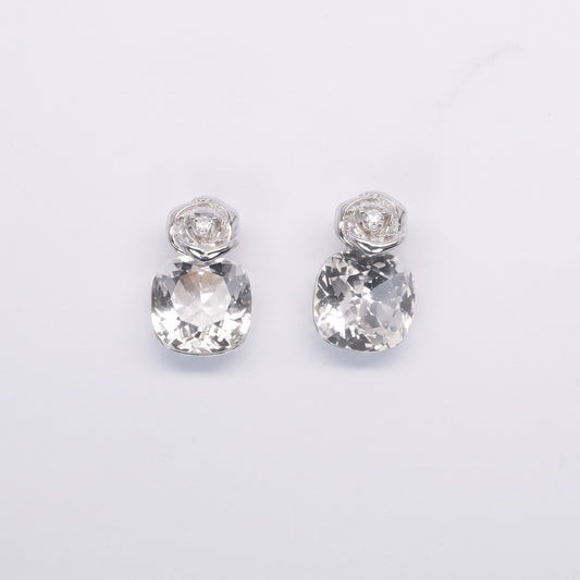 Silver Oval Crystal Drop Earrings with Sparkling Stud Tops
