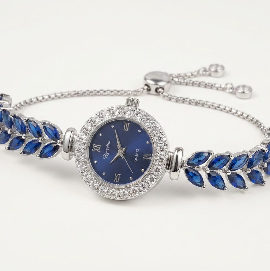 Blue Leaf Crystal Watch for Women – Adjustable Jewellery Style