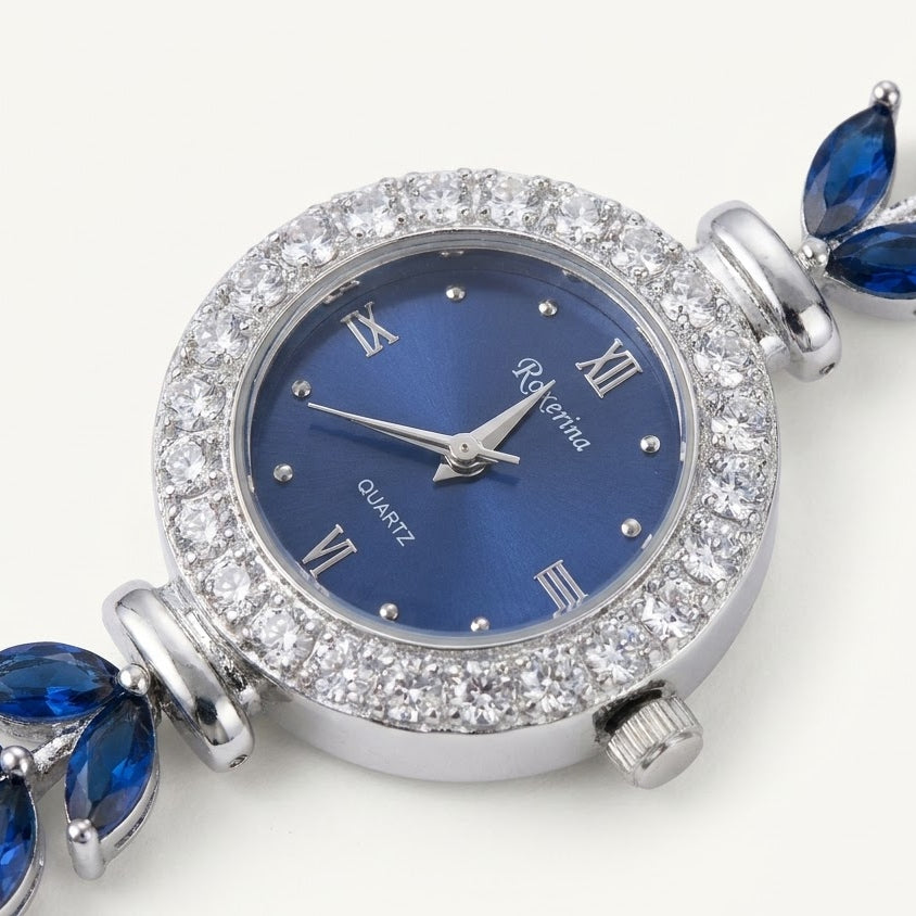 Blue Leaf Crystal Watch for Women – Adjustable Jewellery Style