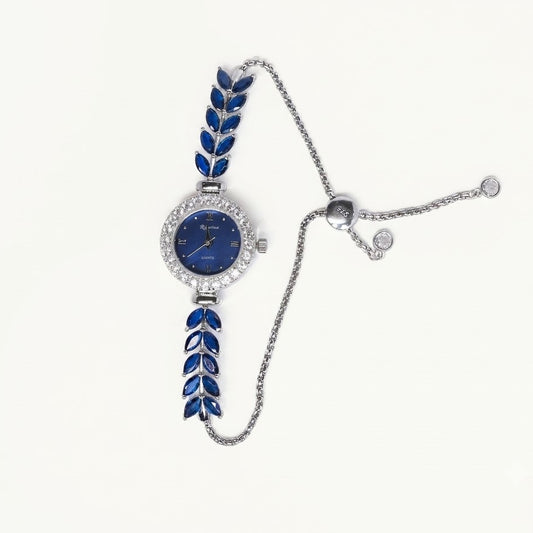 Blue Leaf Crystal Watch for Women – Adjustable Jewellery Style