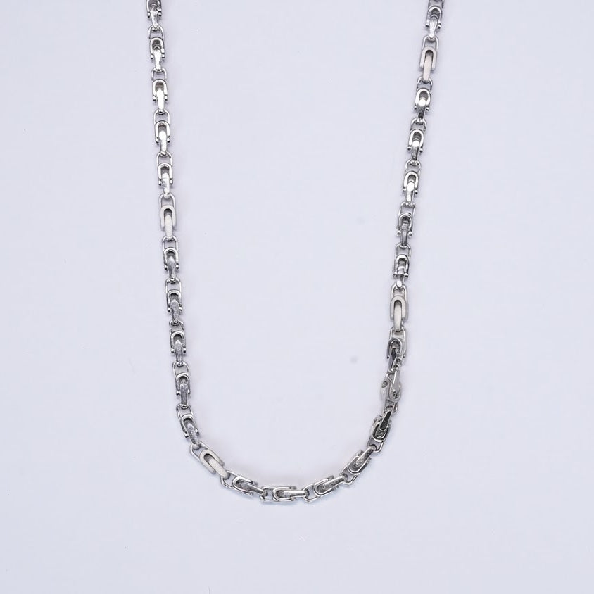 Silver Geometric Oval Link Chain Necklace
