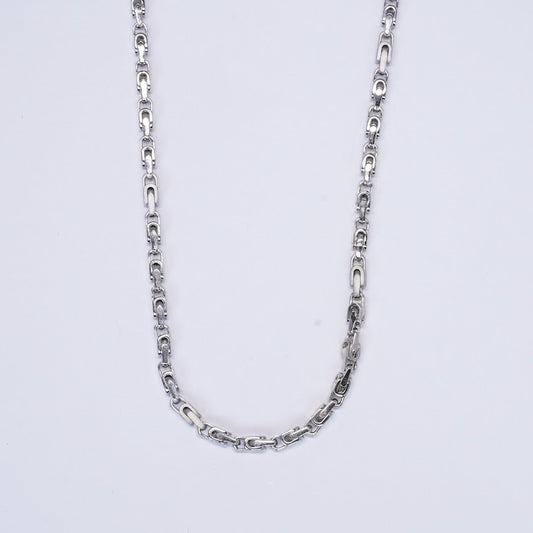 Silver Geometric Oval Link Chain Necklace