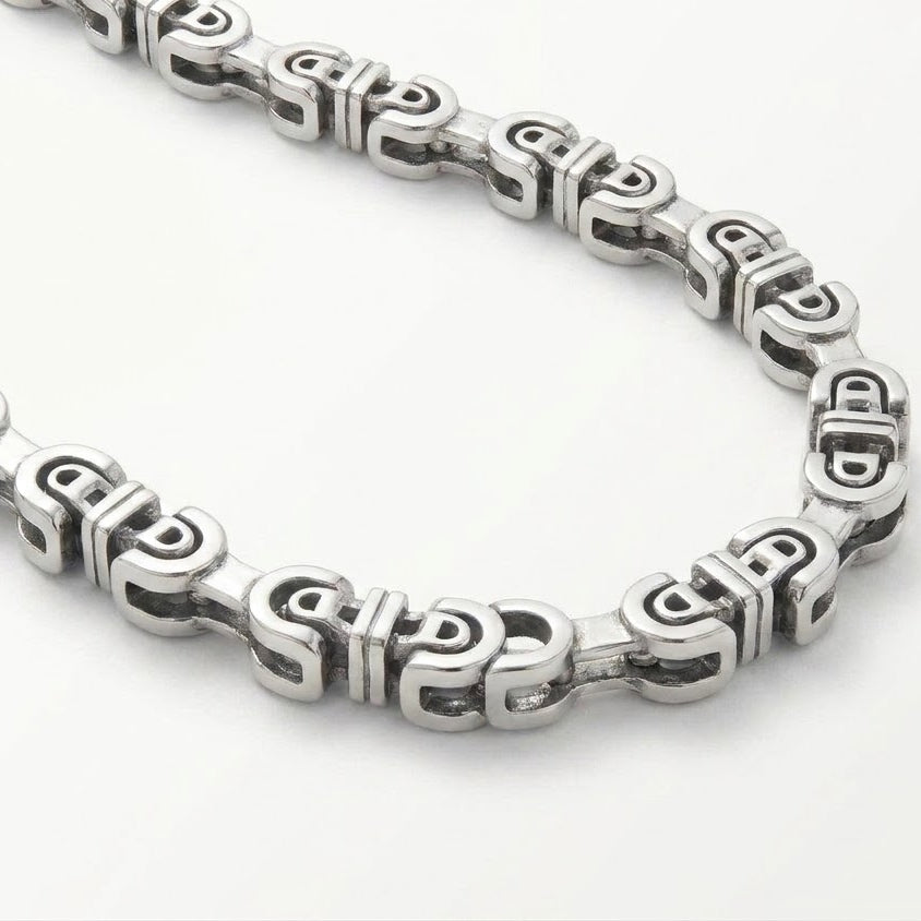Silver U-Link Chain Necklace with Modern Geometric Design