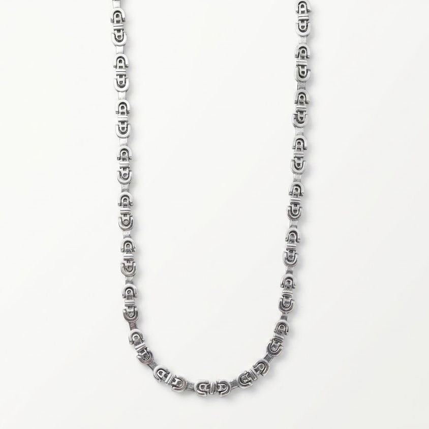 Silver U-Link Chain Necklace with Modern Geometric Design