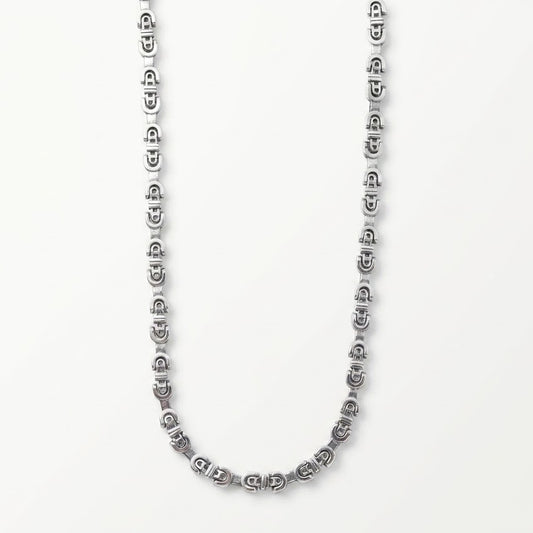 Silver U-Link Chain Necklace with Modern Geometric Design