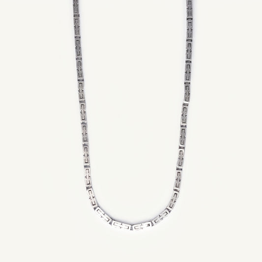 Silver Geometric Link Chain Necklace with Modern Rectangular Design