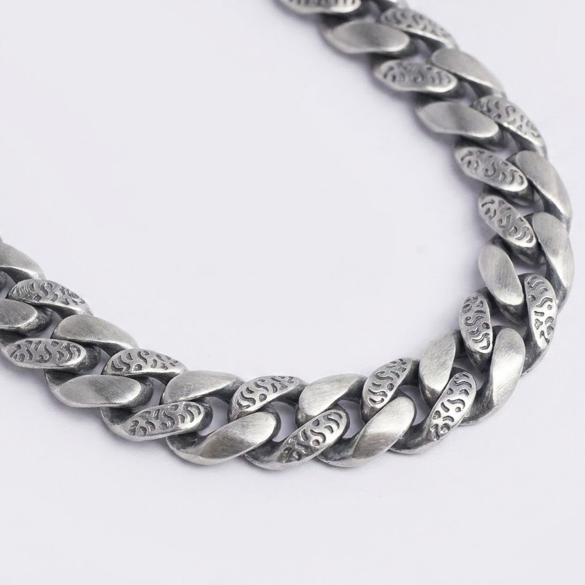 Silver Textured Cuban Link Chain Necklace for Men & Women