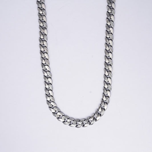 Silver Textured Cuban Link Chain Necklace for Men & Women