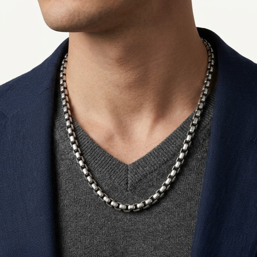 Silver Classic Box Link Chain Necklace