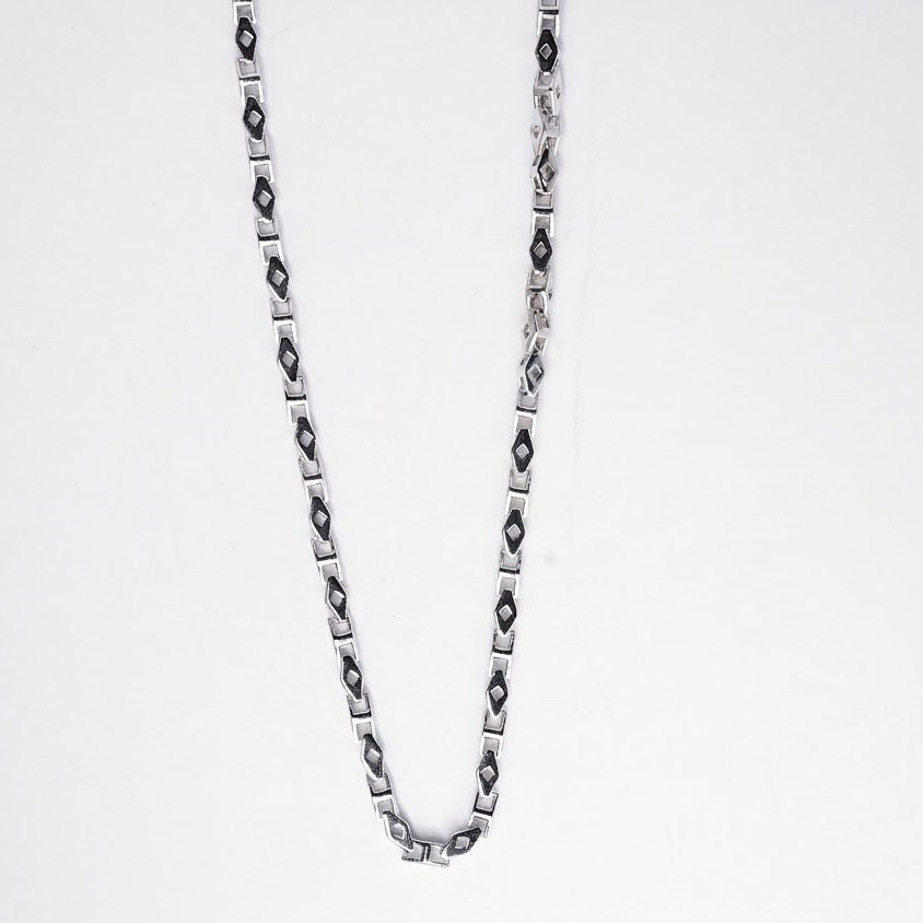 Silver Geometric Black Accent Link Chain Necklace