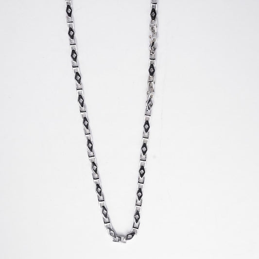 Silver Geometric Black Accent Link Chain Necklace