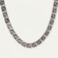 Silver Geometric Link Chain Necklace with Textured Square Links